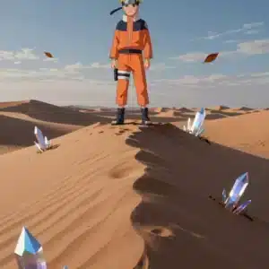 والپیپر ناروتو در بیابان با ساعت آبی و طراحی انیمه ای