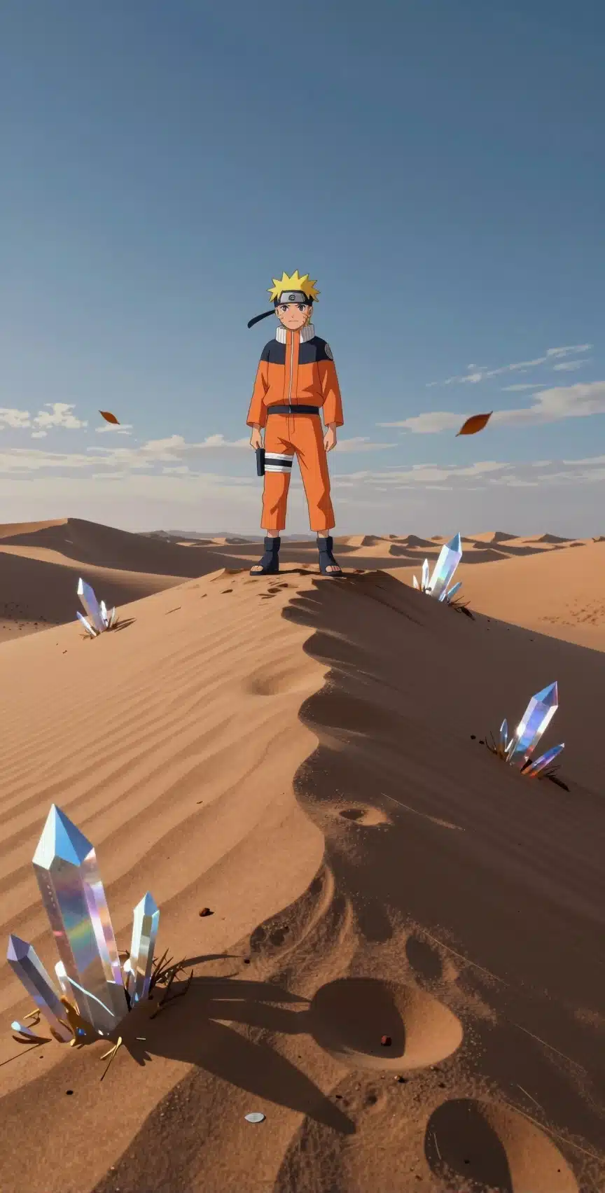 والپیپر ناروتو در بیابان با ساعت آبی و طراحی انیمه ای