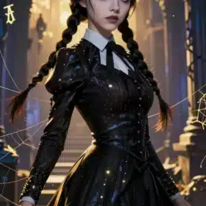 والپیپر انیمه‌ای ونزدی آدامز در میان ویرانه‌های باستانی با نور طلایی