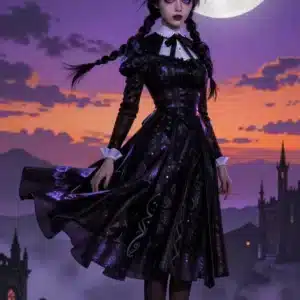 والپیپر انیمه‌ای ونزدی آدامز در کوهستان با نور ماه و جلوه‌های نئون