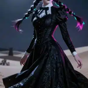 والپیپر انیمه‌ای ونزدی آدامز در بیابان با نور ماه و افکت‌های نئون