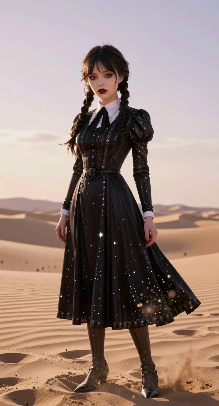 والپیپر انیمه‌ای ونزدی آدامز در بیابان با نور طلایی و جزئیات خیره‌کننده