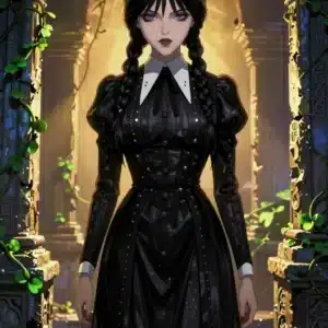 والپیپر انیمه‌ای ونزدی آدامز با نور طلایی در میان ویرانه‌های باستانی